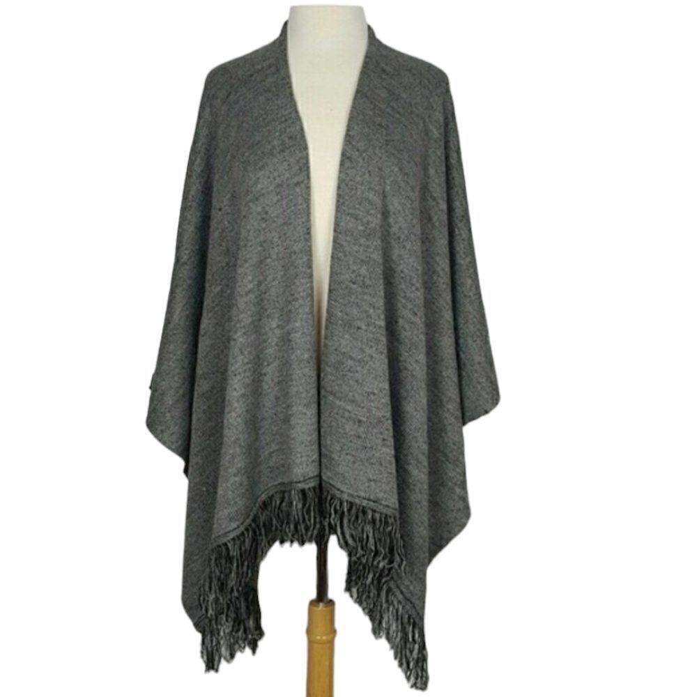 Women's High Low Open Cardigan Poncho Gray‎